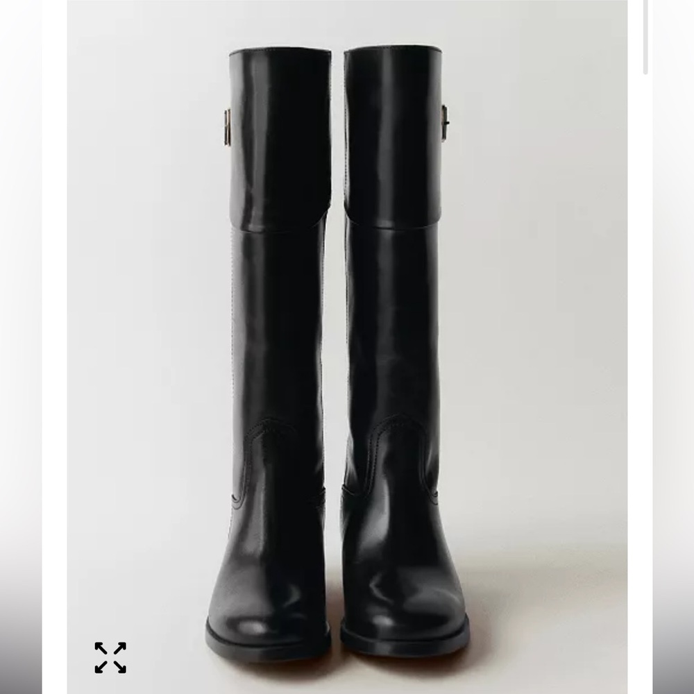 Mango Black Leather Tall Riding Boots with Buckle, new with tags - Picture 7 of 12